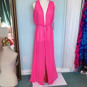 Bright Pink Sleeveless Maxi Dress with Tie Waist